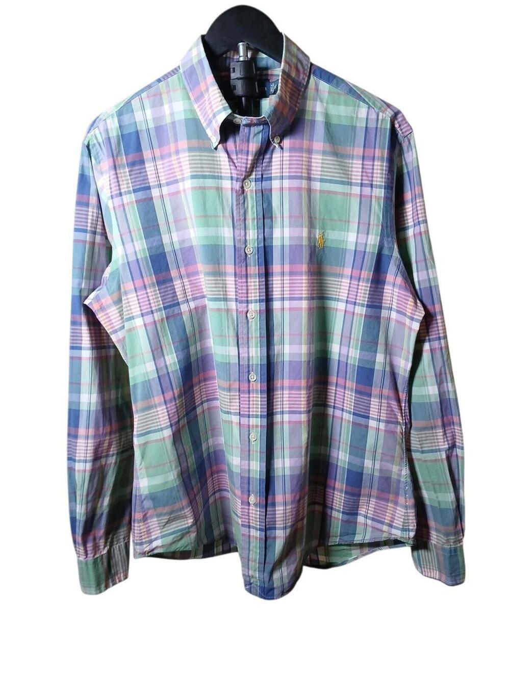 Ralph Lauren Medium L/S Button-Down Shirt Green Pink Plaid